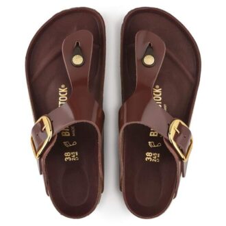 Gizeh Big Buckle Φυσικό δέρμα Πατέντα Υψηλή λάμψη Σοκολάτα